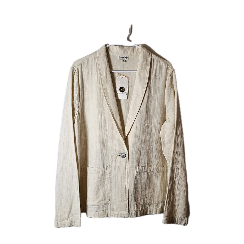 NWT Wonderly XXL 2XL Blazer Jacket Cream Button Lagenlook Beach Cotton Soft